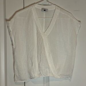 Michael Stars White Cotton Gauze Sleeveless V-neck Surplice Wrap Top S